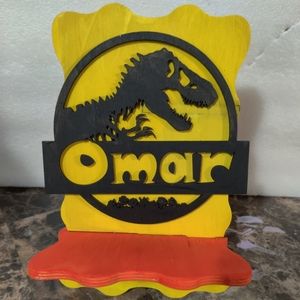 Personalized Jurassic Park cell phone stand